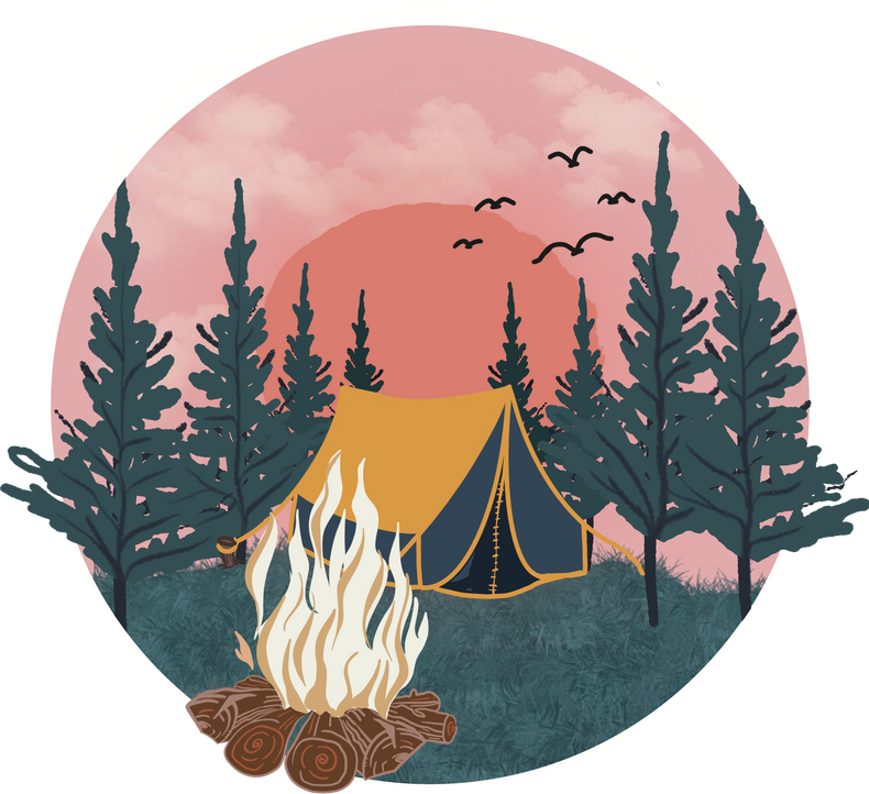Camping land scape scene logo